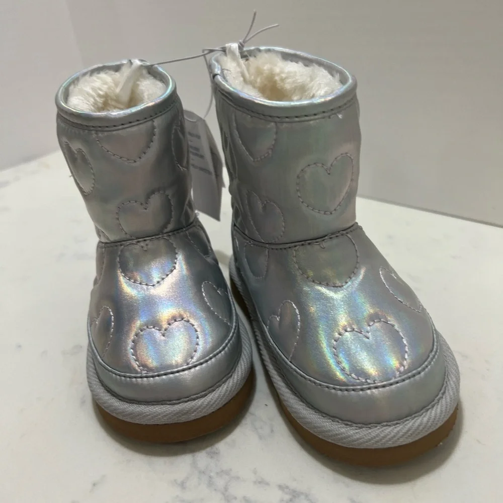 Old Navy Silver Iridescent Heart Boots